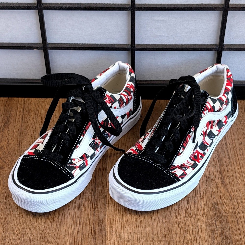 Vans Old Skool Graffiti Checkerboard Red Black White Sneakers 500714 Mens 5.5